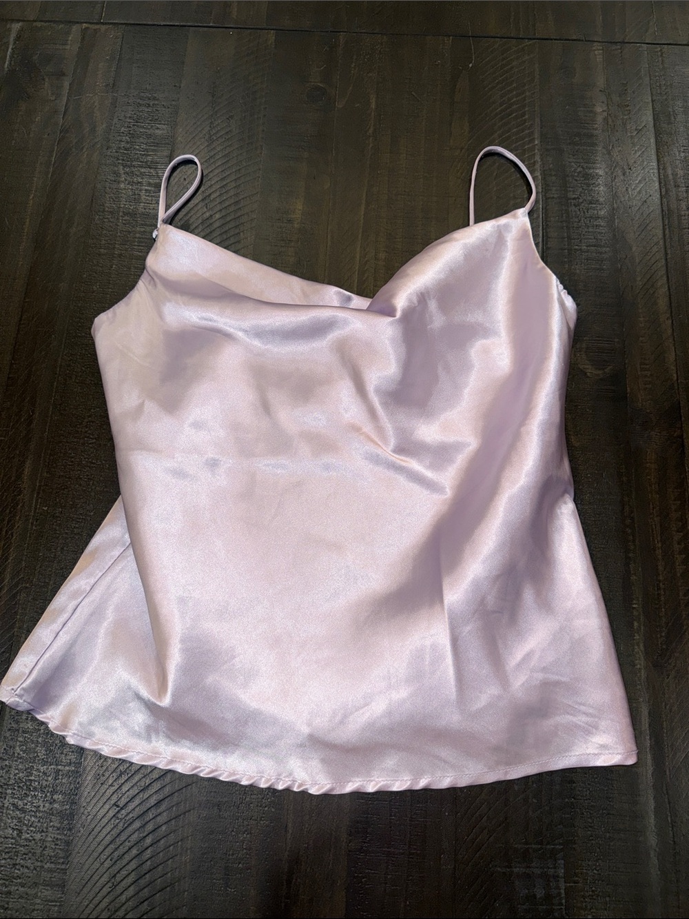 Salty Satin Cowl Neck Spaghetti Strap Top - Light Lavender Pink Size M